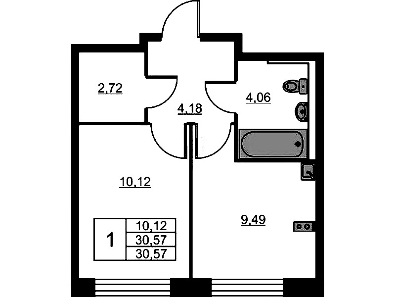 1-комнатная квартира 30.57 м², 3/24 эт., ЖК «Живи! В Рыбацком»